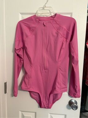 Athleta Bright Pink Long Sleeve Zip-Front Swim Top